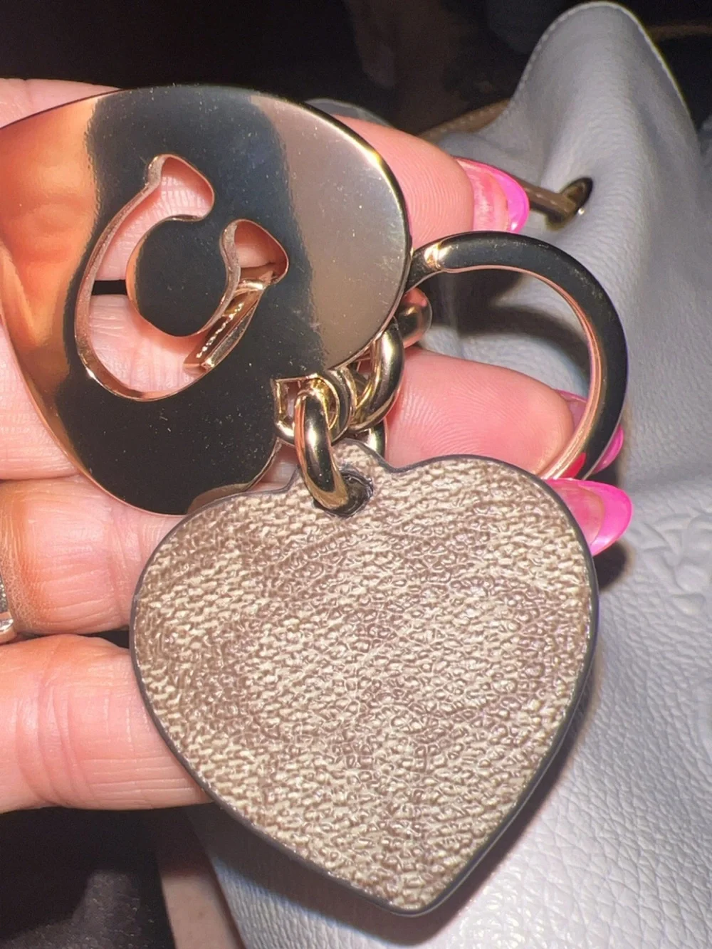 Coach Signature Canvas/ Metal Heart Cutout Key Ring / Bag Charm ✨